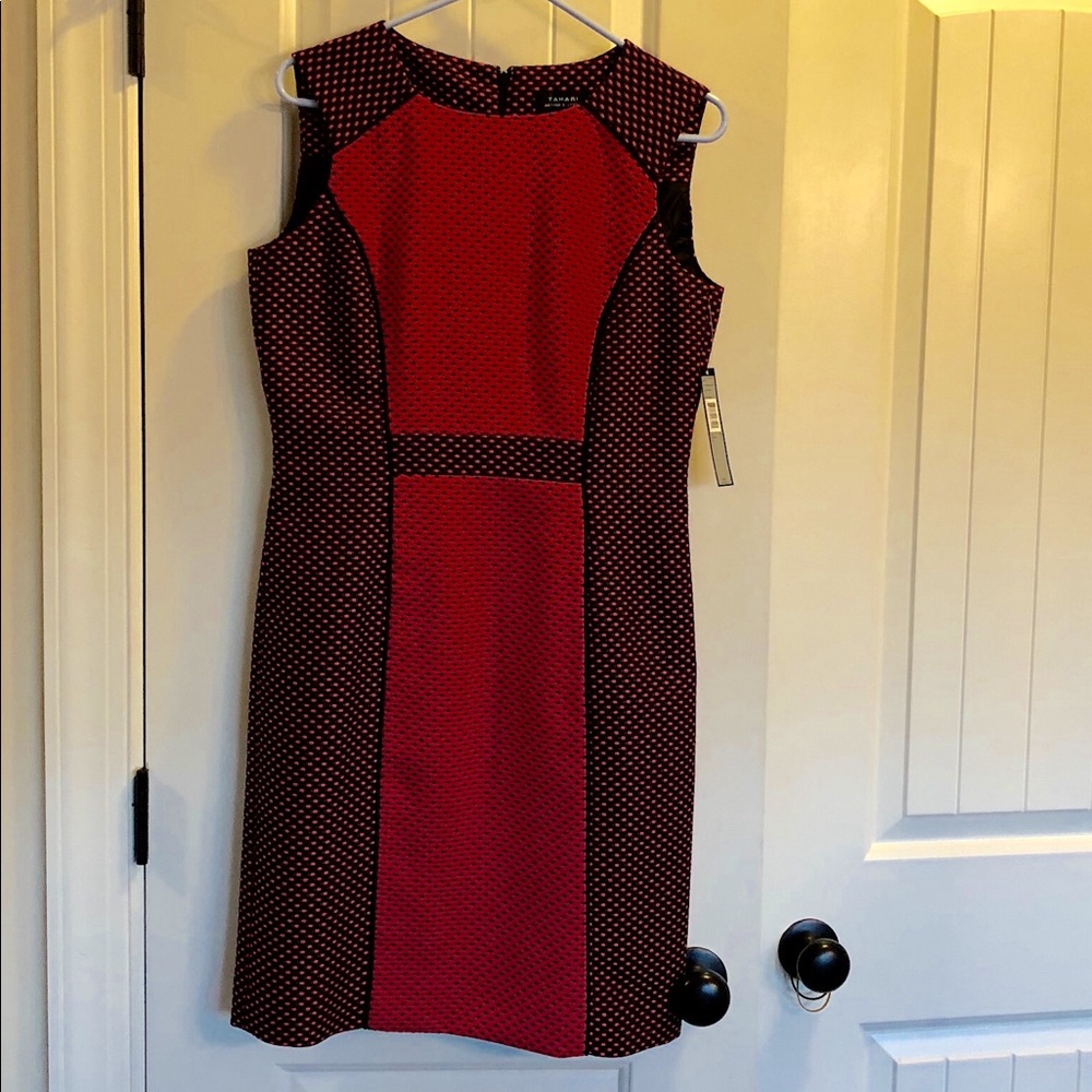Tahari Red and Black Patterned Sheath Dress